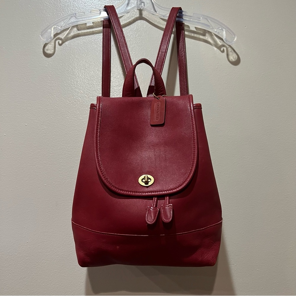 Vintage Coach Large Red Leather Daypack Backpack RARE
